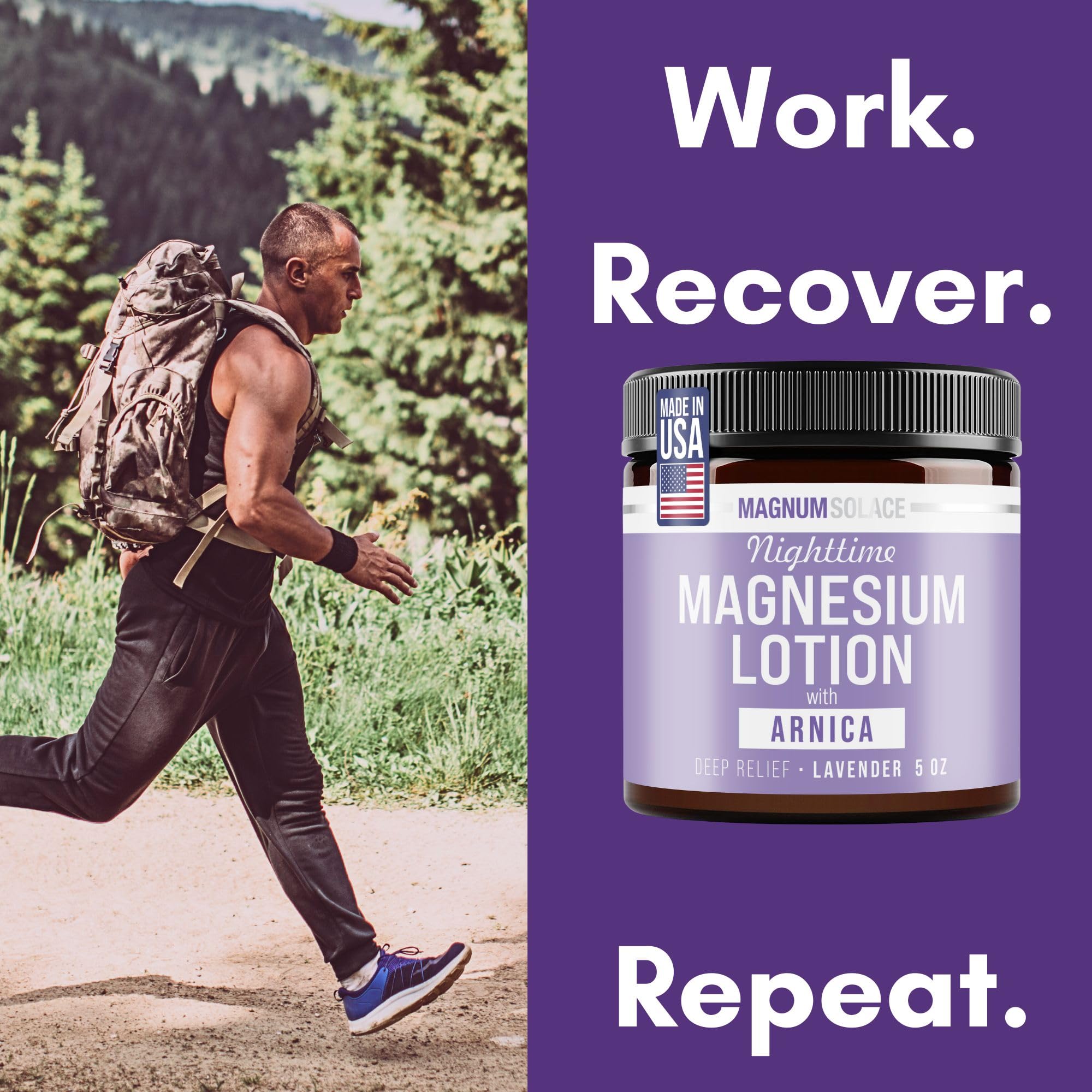 Magnum Solace Nighttime Magnesium Lotion with Arnica – Highly Concentrated Magnesium for Muscles & Joints – Apply to Legs or Feet Before Bed